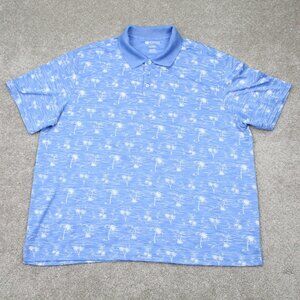 Haggar AOP Polo Shirt Mens 2XL XXL Blue Palm Trees All Over Print S/S Pullover